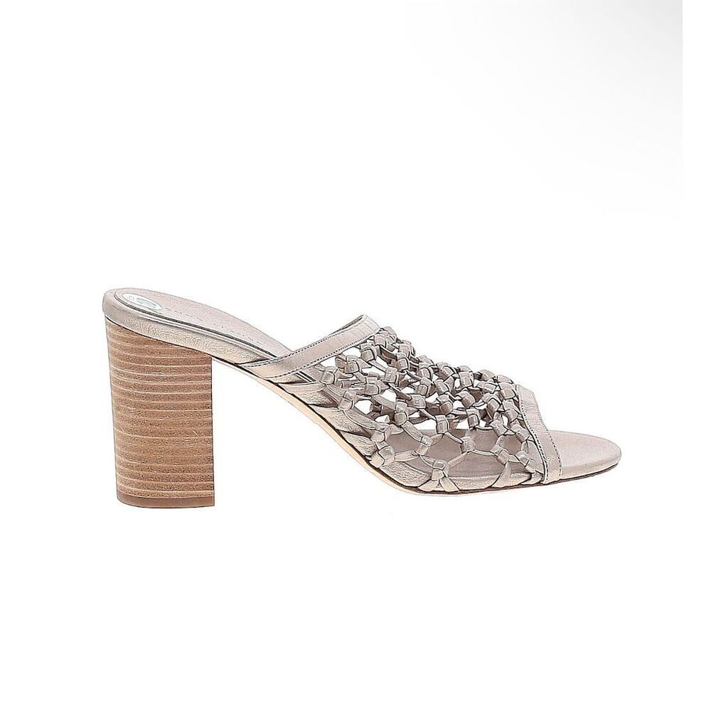 Etienne Aigner Lanai Women's Gray Woven Leather Mules Block Heel in Size 10
